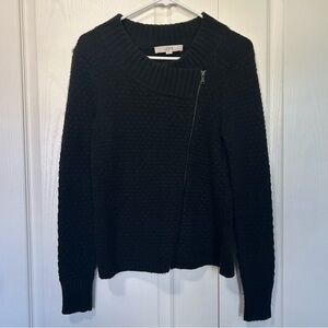 LOFT Black Cable Knit Sweater Asymmetrical Zipper Small
